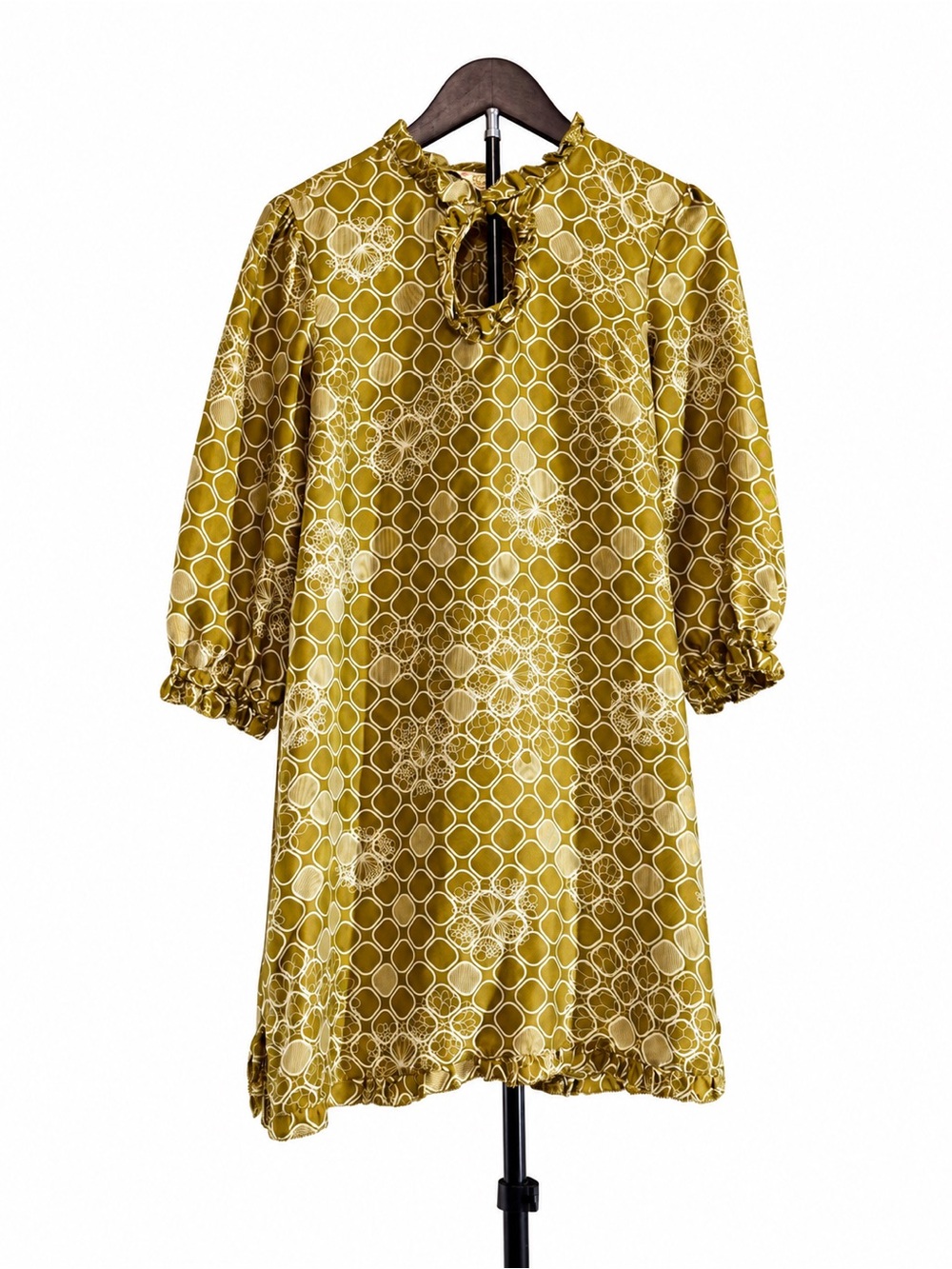 Original Penguin 100% Silk 60s Inspired Ruffle Mini Shift Dress S